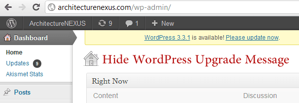 How to Hide or remove the WordPress Upgrade Message in the Dashboard