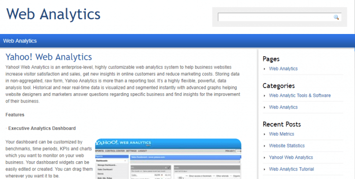 Yahoo Web Analyics Traffic and Web Analytics Tool