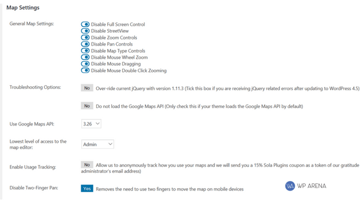 Google Map First settings