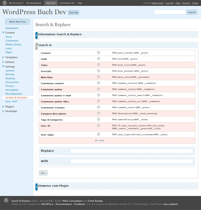 Search and Replace Plugin