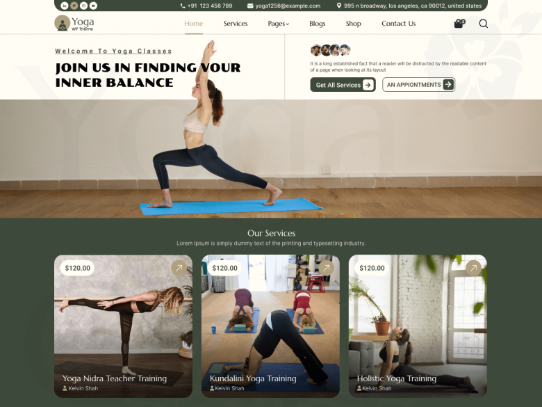 Yoga Fitness Studio fitness WordPress themes screenshot