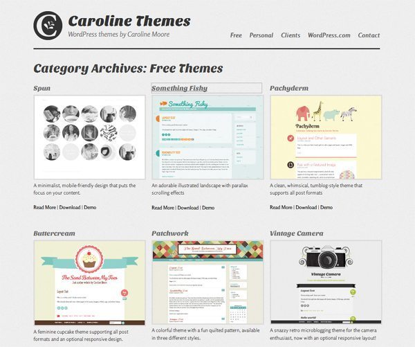 Free WordPress themes by Caroline Moore