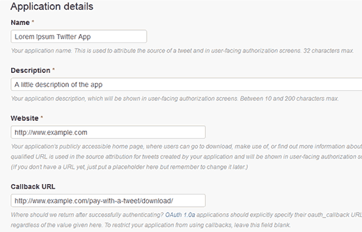 Twitter Application Details