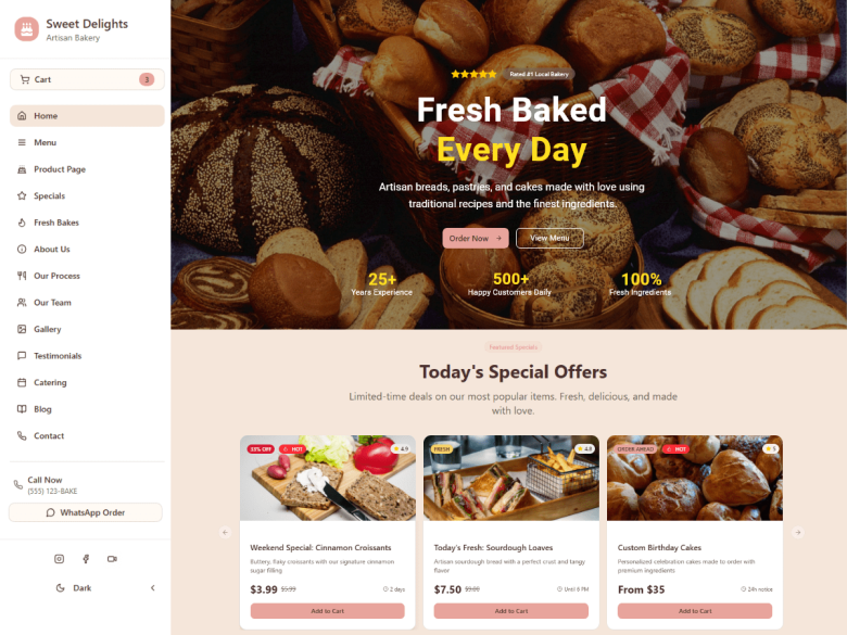 Sweet Delights Bakery bakery WordPress themes screenshot