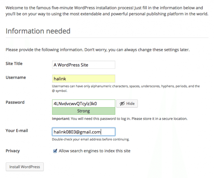 Installing WordPress