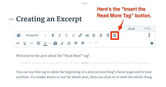 creatting an excerpt more tag