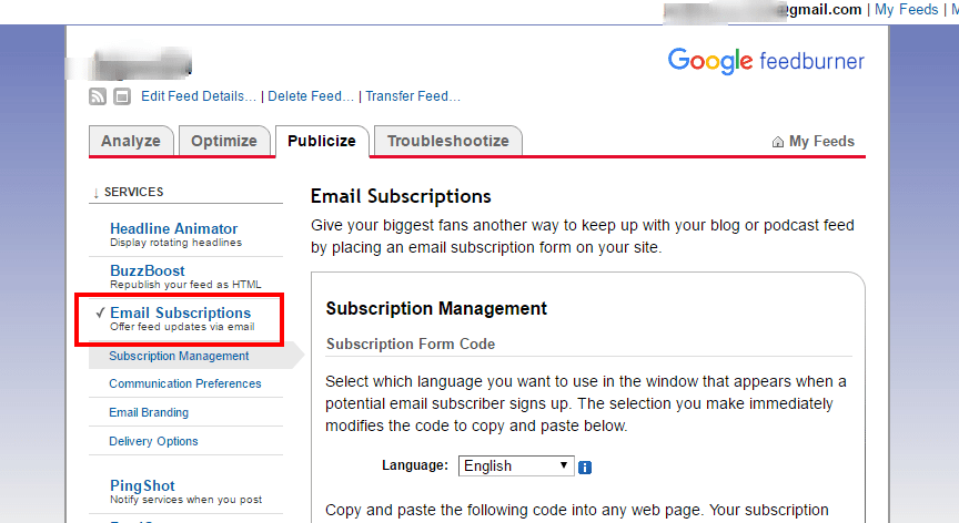 email subscription feedburner