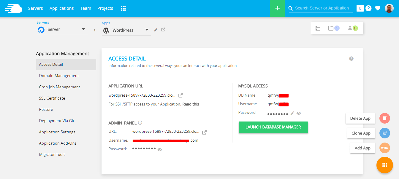 cloudways application access