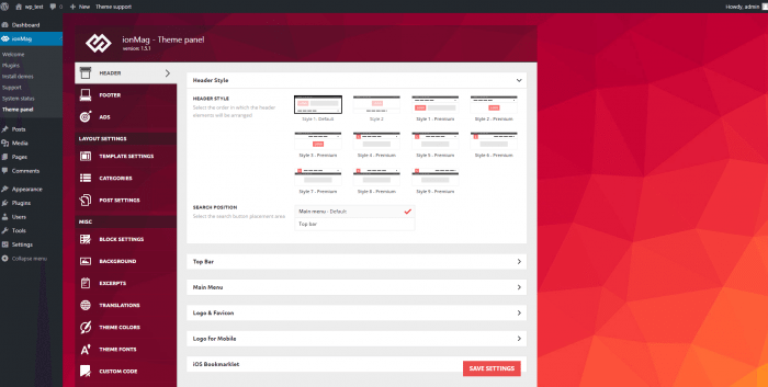 ionMag Theme Panel