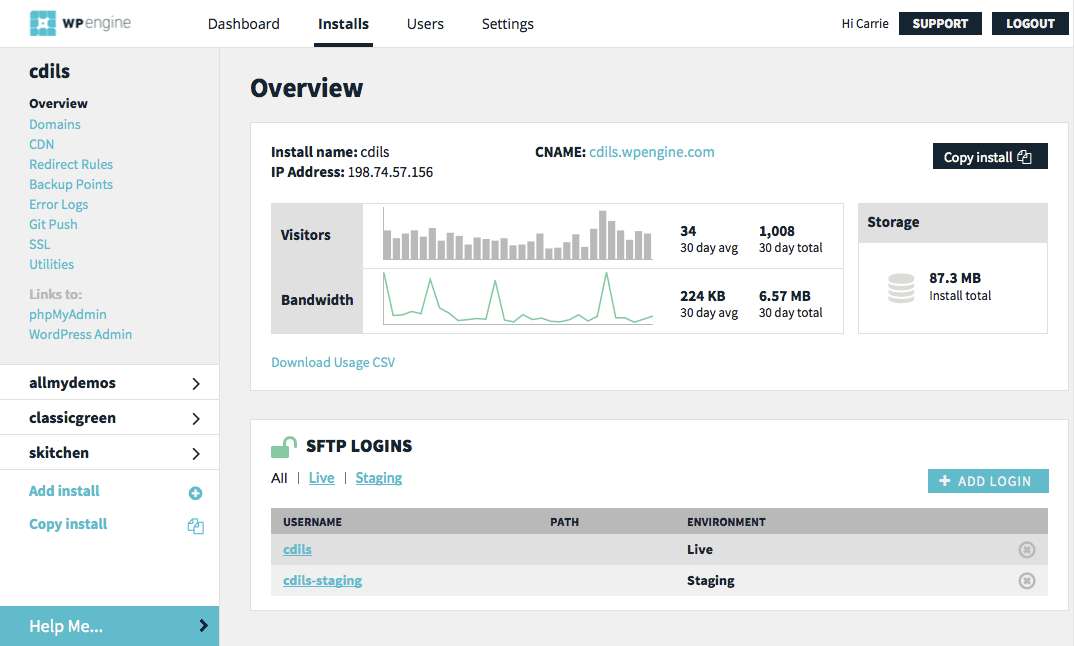 WordPress Hosting 19 WPEngine Dashboard
