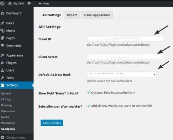 SendPulse WordPress Dashboard