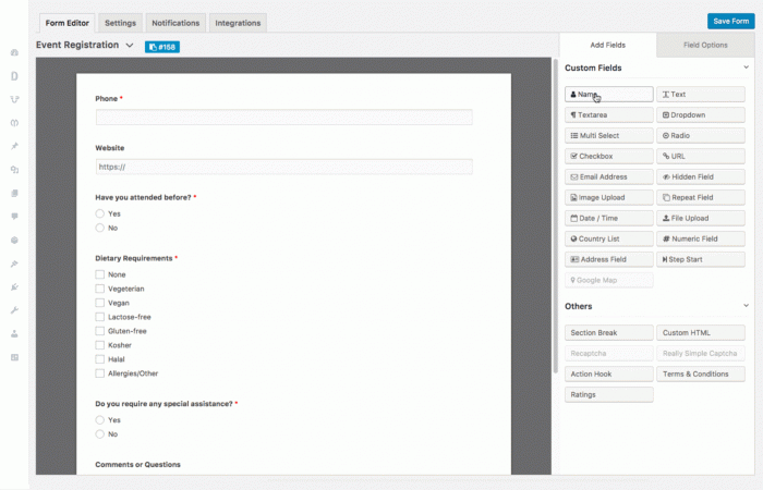 weForms Drag and Drop Functionality