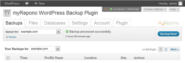 myRepono WordPress Backup Plugin