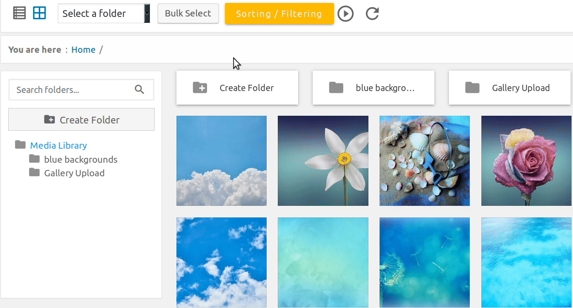 WP Media Folder search filters