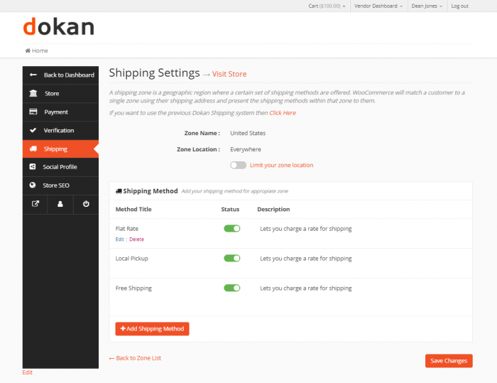 Shipping Settings of Vendors