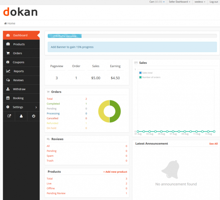 Dokan Vendor Dashboard