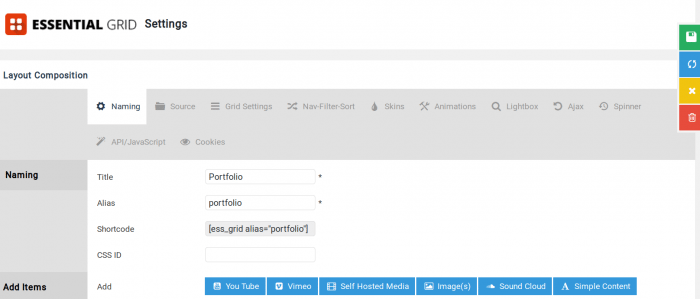 essential grid plugin naming tab