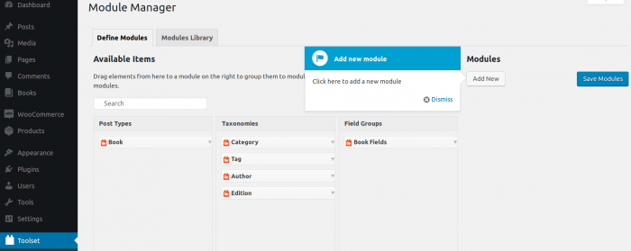 Toolset module manager plugin for backup