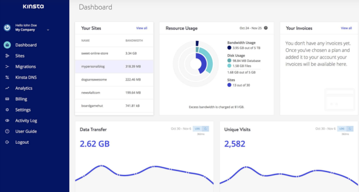 Kinsta Dashboard