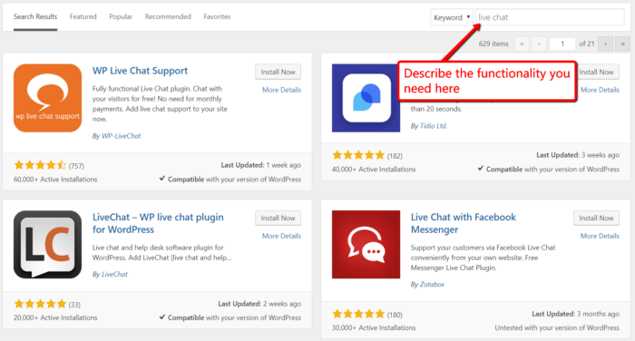 WordPress Plugin Search Live Chat