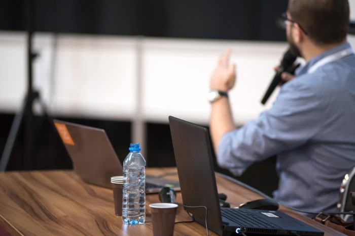 A photo of a person giving a speech