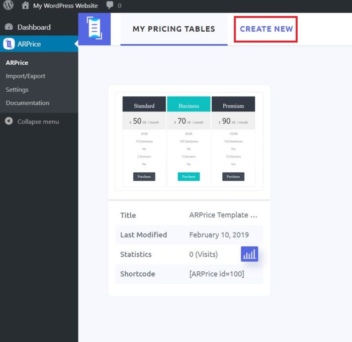 Creating A Table With ARPrice