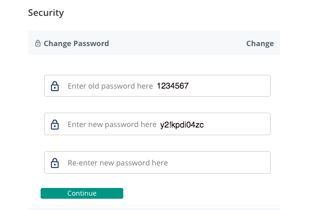 Change password screen