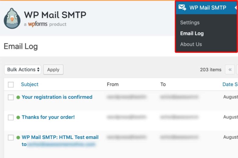 Email log in WP Mail SMTP