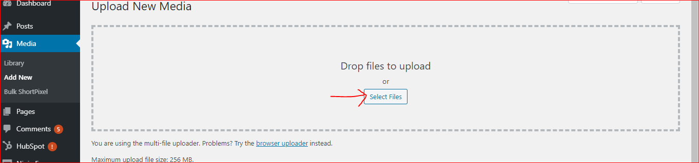 Upload New Media WordPress