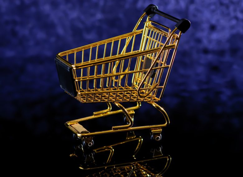 a golden shopping cart