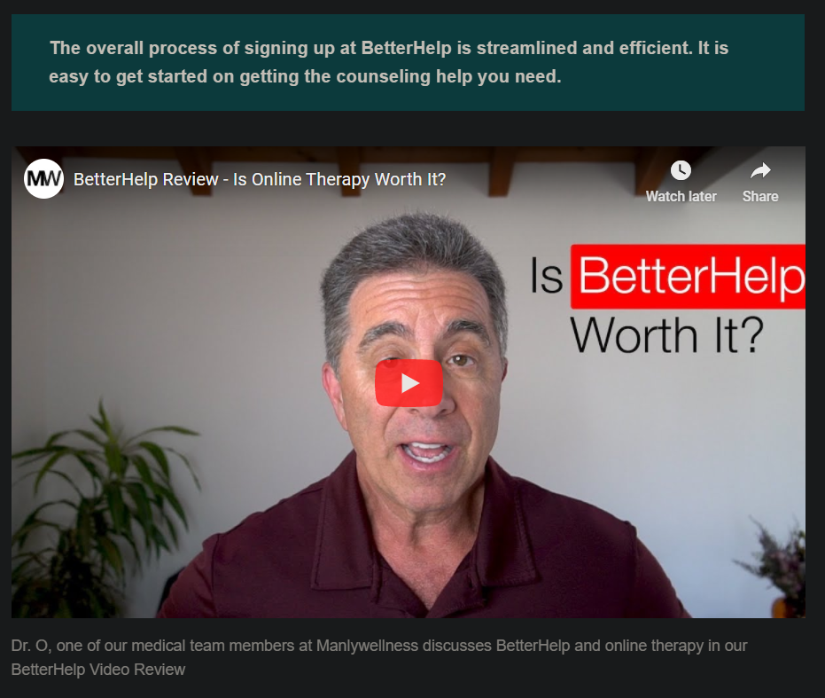 BetterHelp review screenshot of video