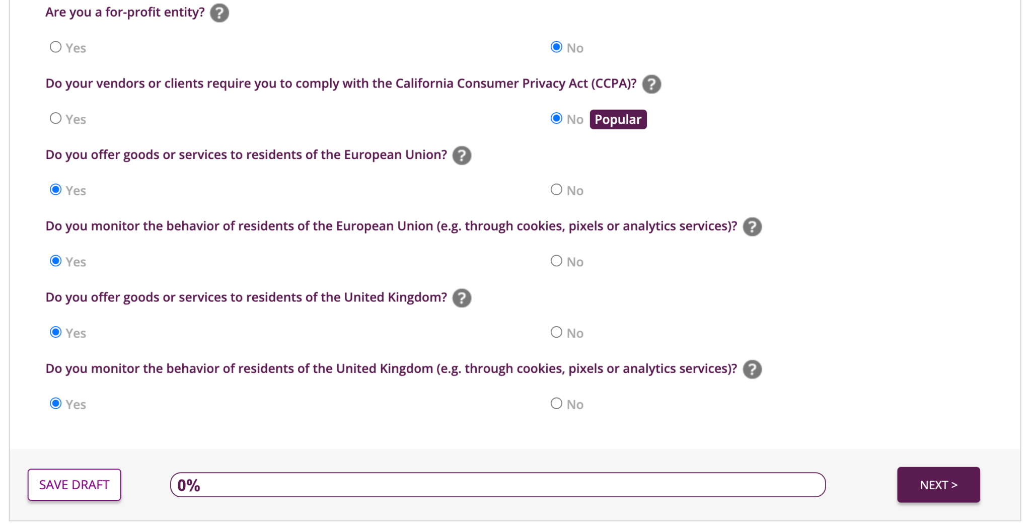 GDPR questionnaire 