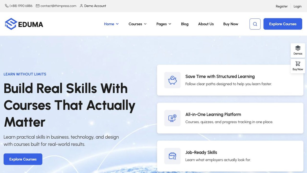 Eduma education WordPress theme homepage preview