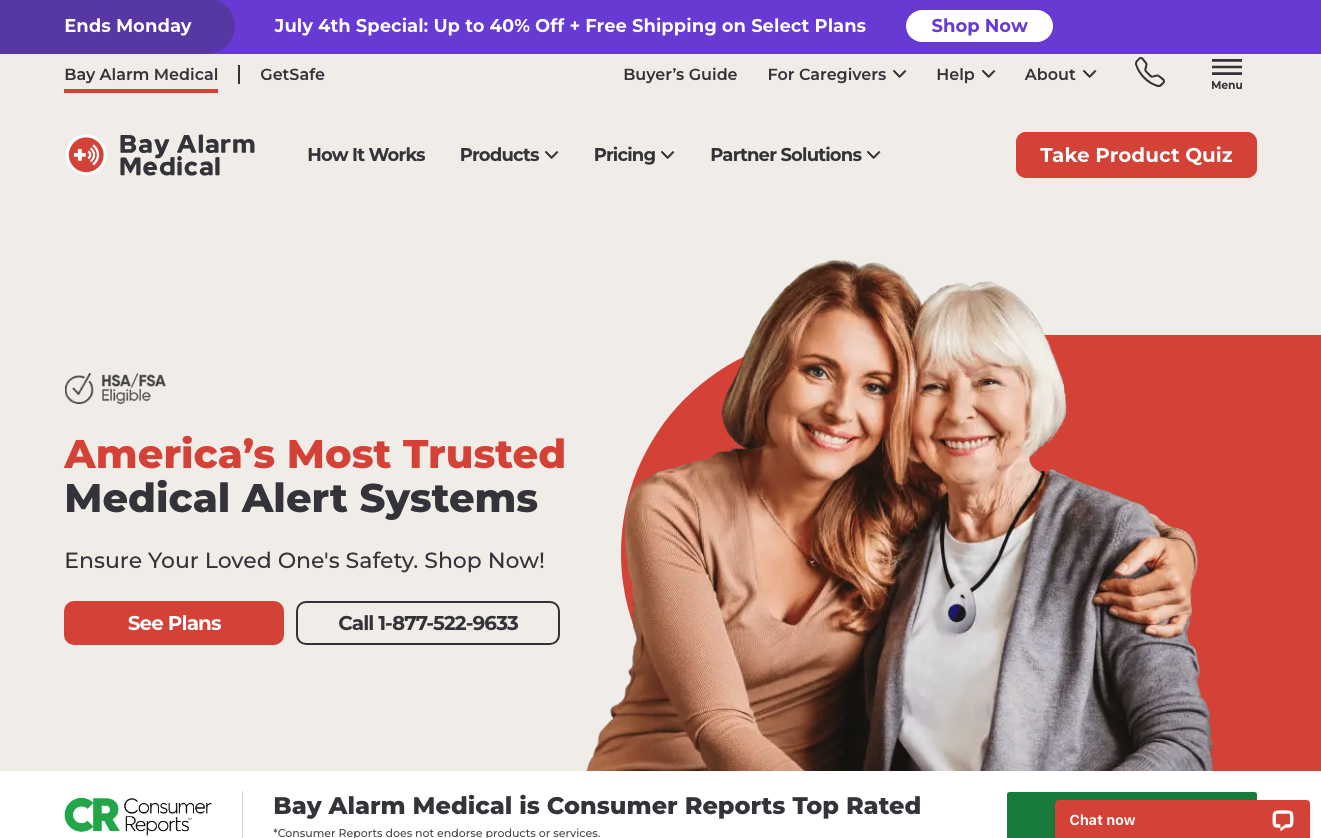 Bay Alarm Medical homepage trust signals
