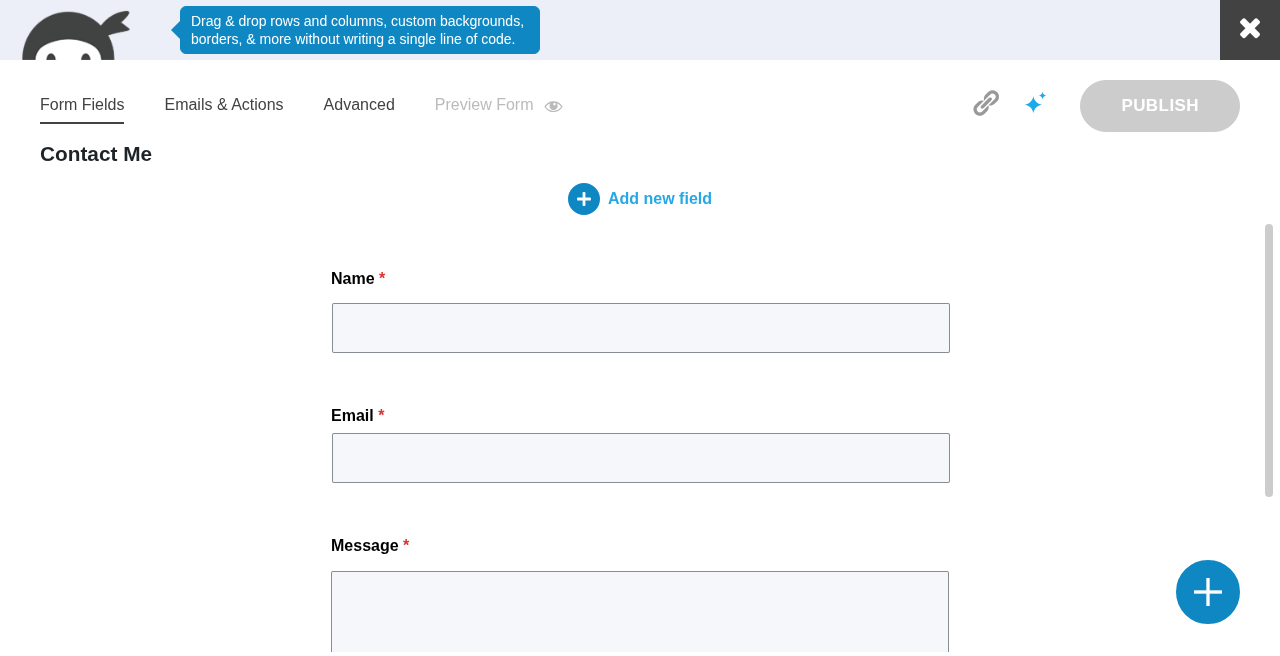 Ninja Forms builder on demo.wparena.com editing a Contact Me form