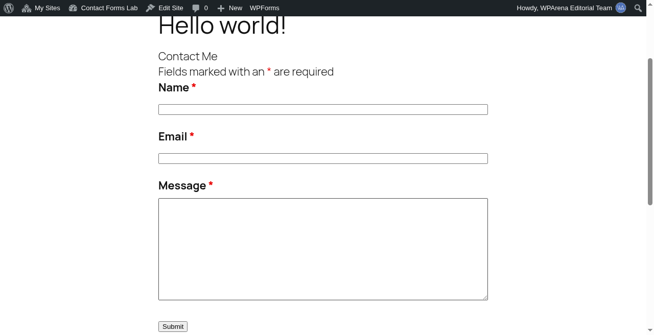 Ninja Forms frontend contact form on demo.wparena.com