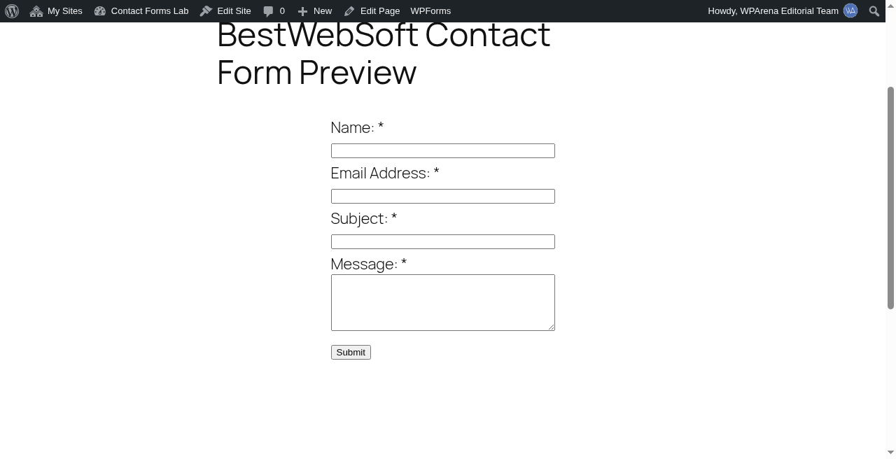 Contact Form by BestWebSoft frontend form on demo.wparena.com